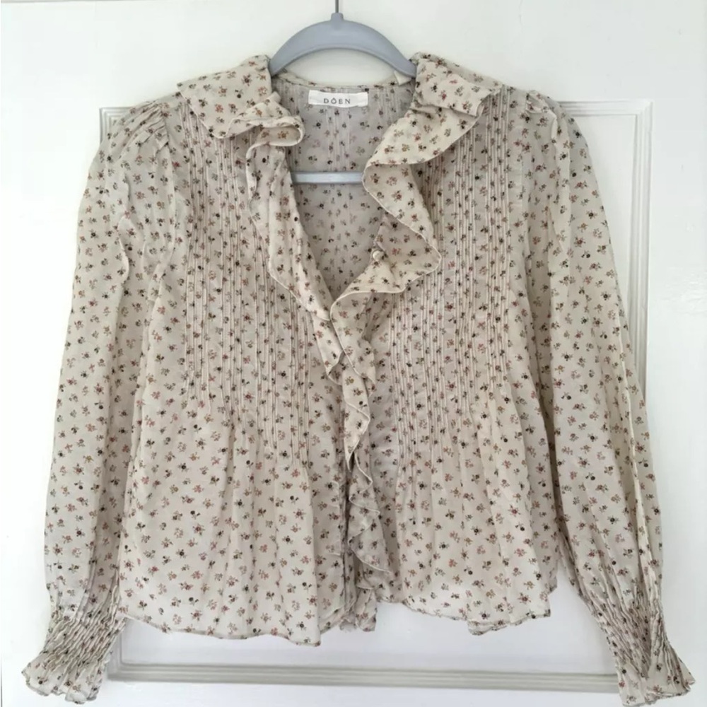DOEN HARDY PINTUCK COTTON + VISCOSE FLORAL BLOUSE SIZE XXS - Picture 1 of 13